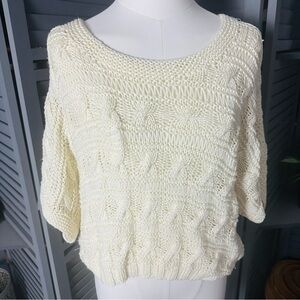 Cream Cable Knit Short Sleeve Sweater with Wide Neckline by H&M